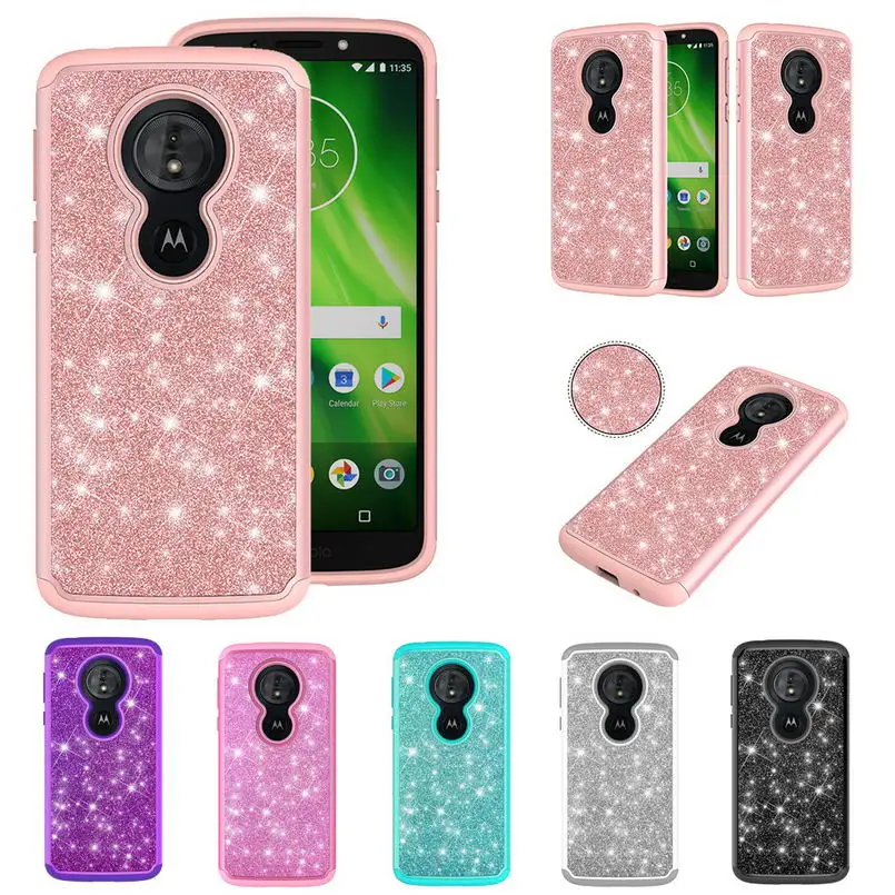

Case for Motorola Moto G6 Play Bling Glitter 2 in 1 Silicon and PC Back Cover for Moto G6 Play Armor Anti-knock Phone Funda