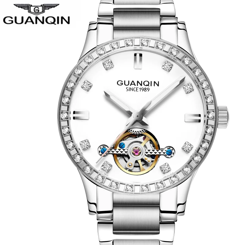 

GUANQIN Luxury Luminous Automatic Mechanical Skeleton Dial Stainless Steel Band Wrist Watch Men Women Best Gift