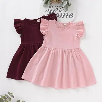 

2019 Baby Girls Cotton Linen short Sleeve Dresses Casual Princess Girls Children Clothing