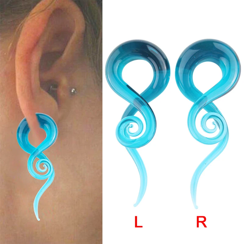 1Pair Pyrex Glass Hand Made Ear Plugs Tunnel Ear Spiral Taper Cartilage