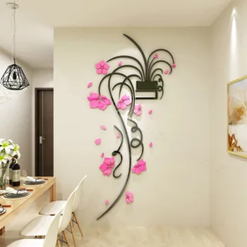 

Chlorophytum flowers acrylic 3D three-dimensional wall stickers Creative living room bedroom Restaurant Glass door porch decora