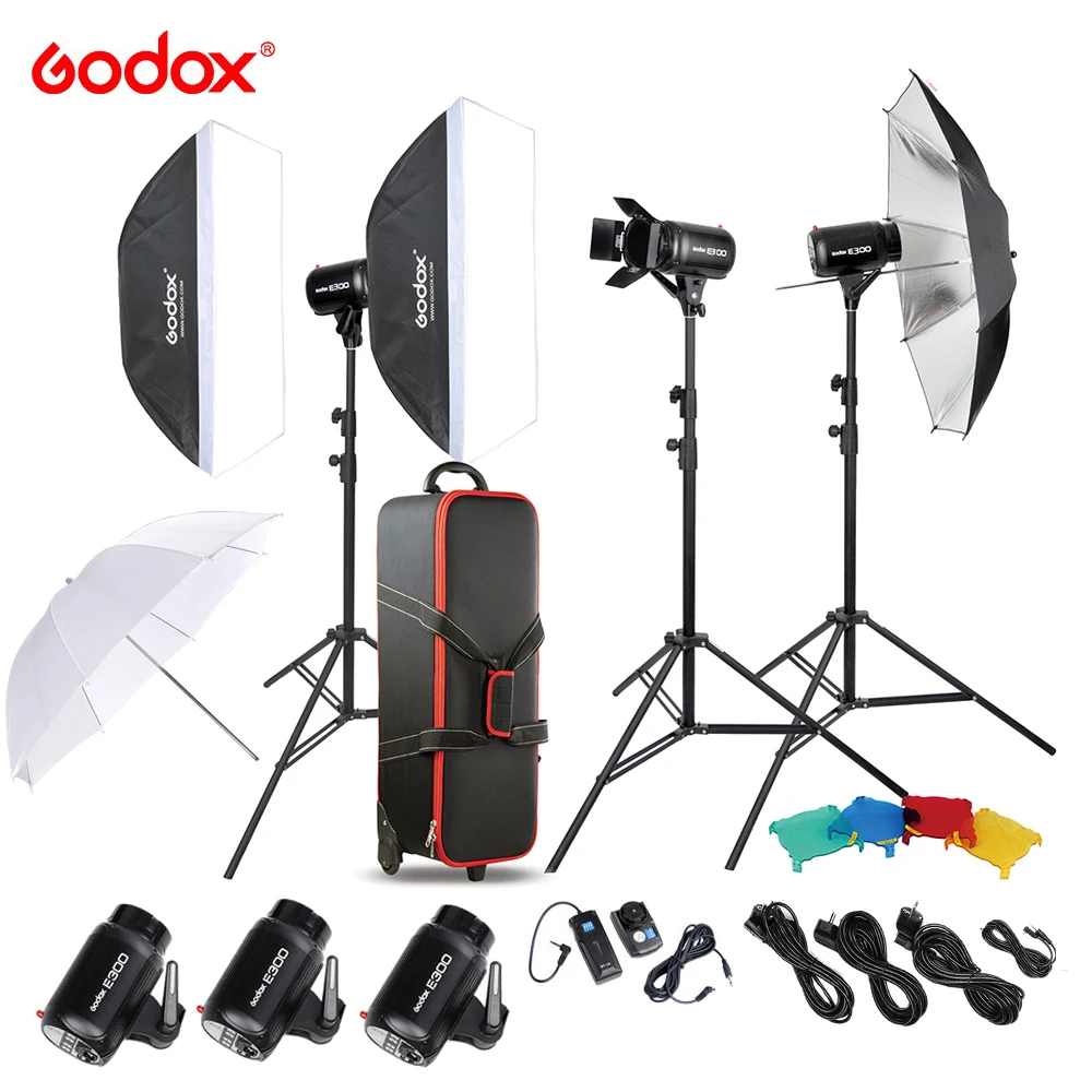 

Official Godox E300-D Professional Photography Photo Studio Speedlite Lighting Lamp 3 * 300W Studio Flash Strobe Light Kit Set
