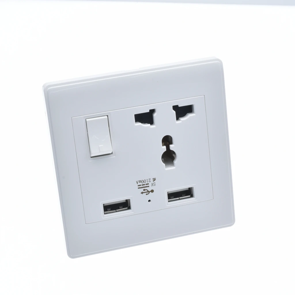 Универсальная USB настенная розетка 2100ma dual usb зарядное устройство розетка с электрическим выключателем