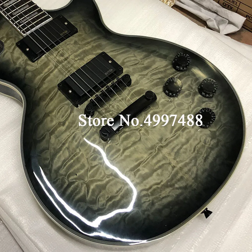 

High quality electric guitar transparent black paint, flocculent maple veneer, black accessories, color can be customized