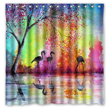 

Hot New 180 x 180cm Pink Flamingo Print Waterproof Fabric Bathroom Shower Curtain With Curtain Hooks Rings Free Shipping