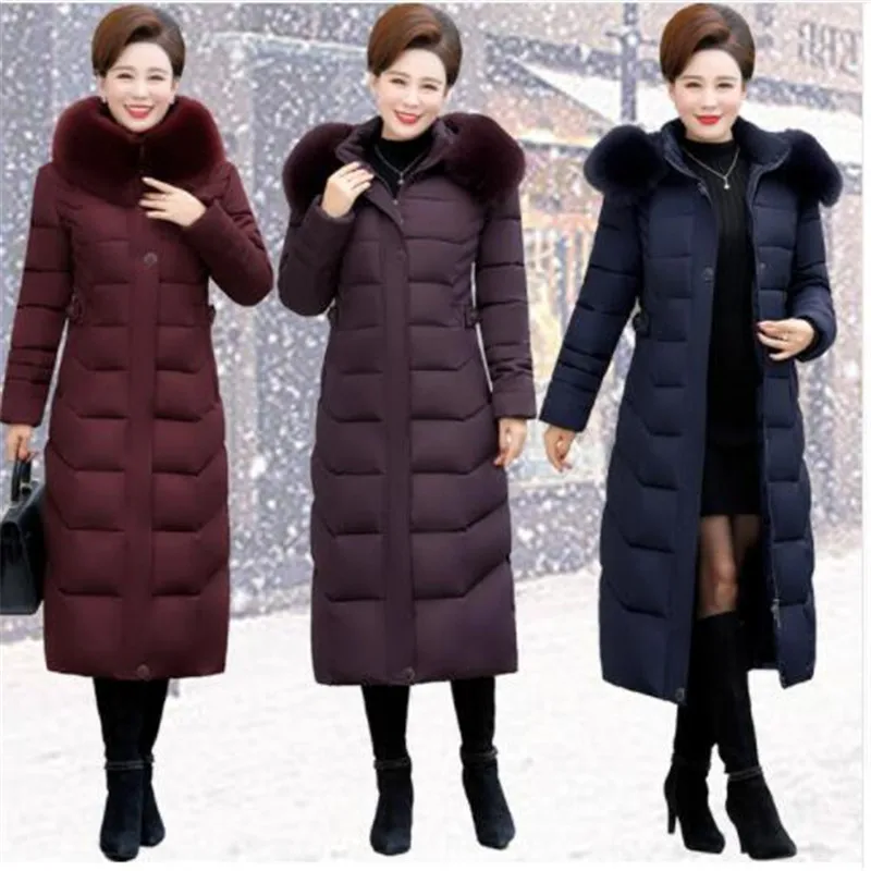 

Winter down cotton girl slim fit long coat cotton large size fashion hooded fur collar jacket