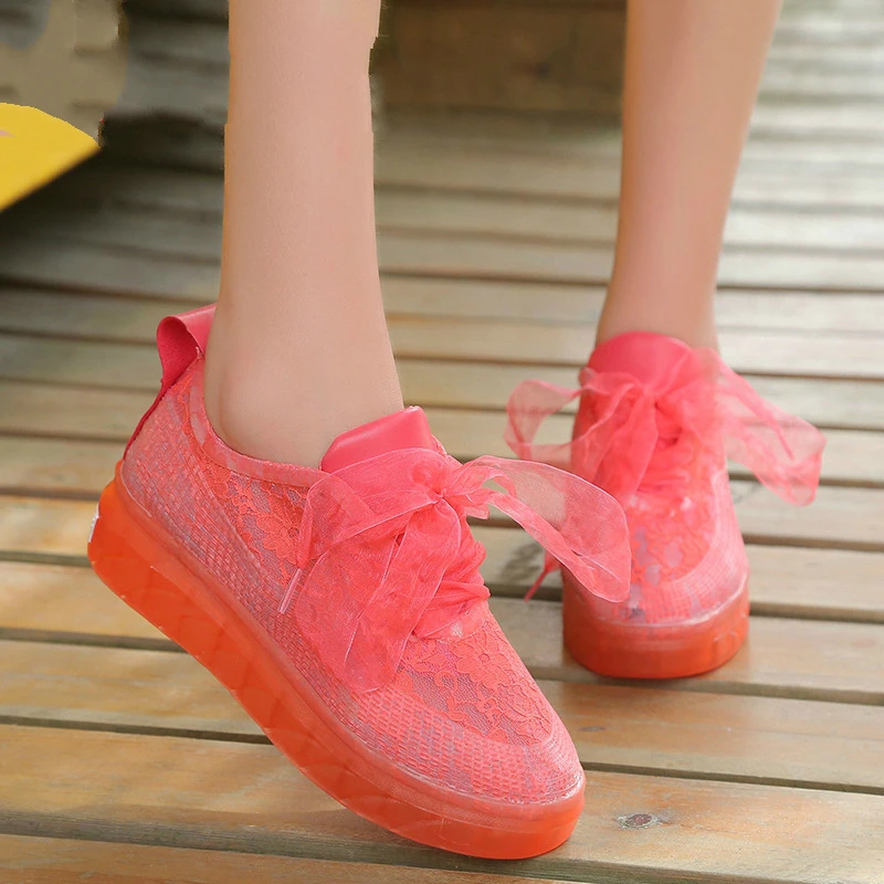

2019 red yellow Ladies flat shoes Women solid shoes lace flowers Ribbon shoelaces runing Women sneakers zapatos mujer QQ-38