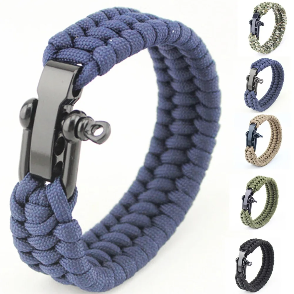 Survival Rope Paracord Bracelet Outdoor Camping Hiking Steel Shackle