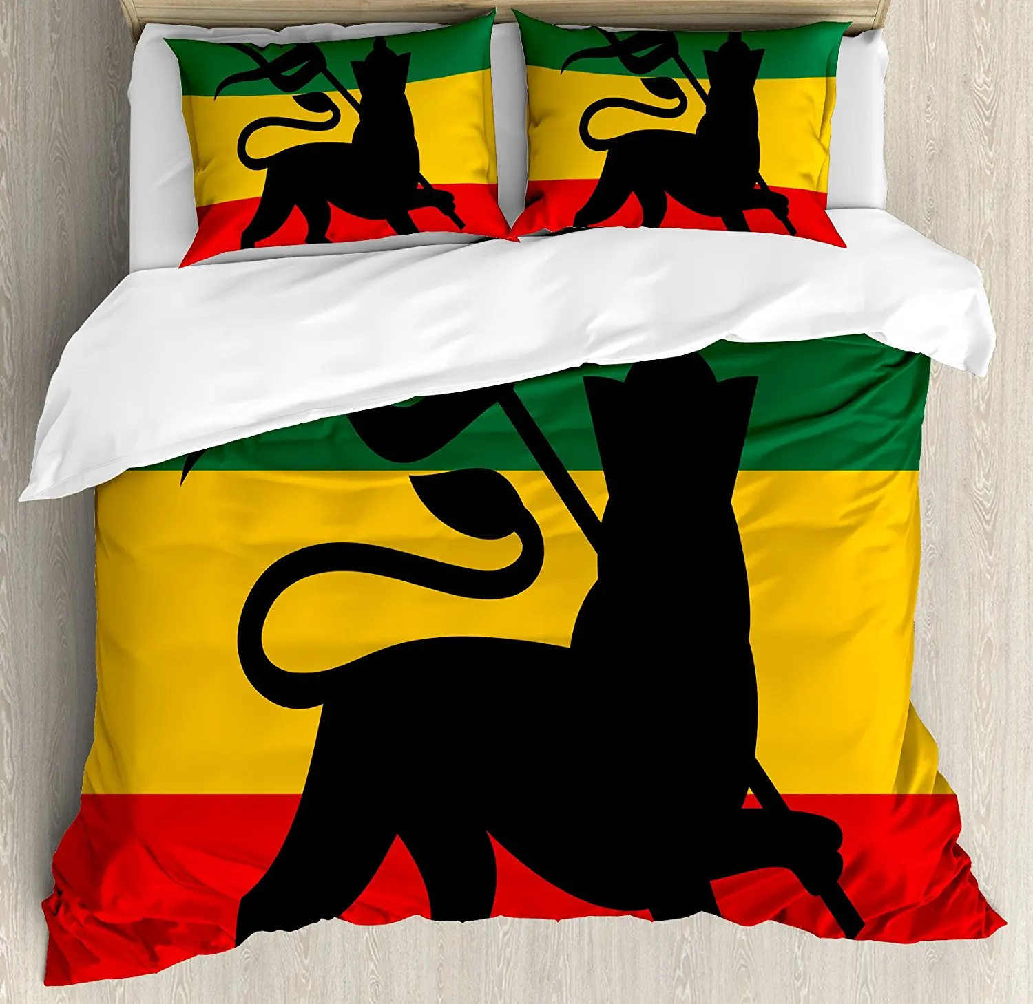 

Rasta Duvet Cover Set Rastafarian Flag with Judah Lion on Reggae Music Inspired Decor Image Decorative 4 Piece Bedding Set
