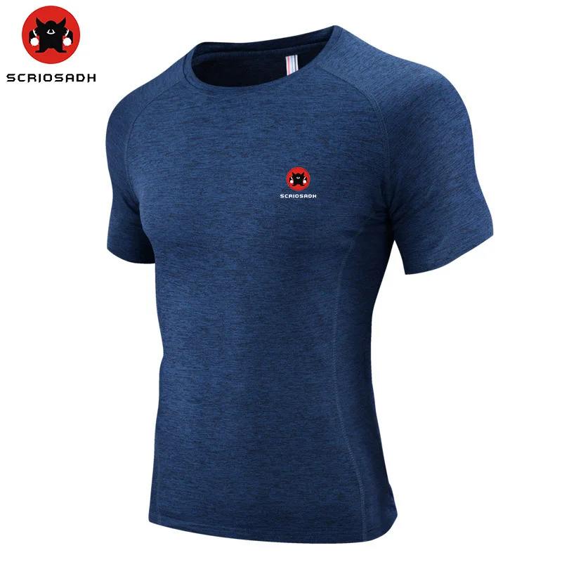 

SCRIOSADH Outdoor Quick dry Men T-shirt Anti-UV Breathable Four-sided Bomb Fitness Sports Short Sleeves Running Cycling T-shirt