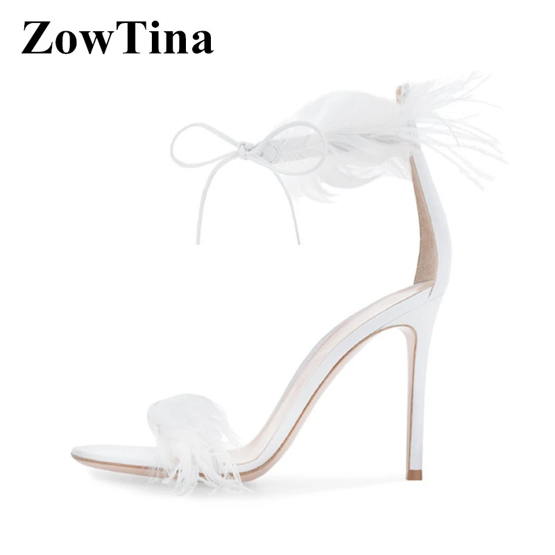 white feather heel sandals