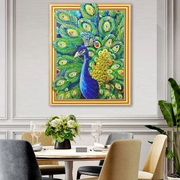 

Meian Special Shaped Diamond Embroidery Animal Peacock 5D,Diamond Painting Cross Stitch 3D Diamond Mosaic Decoration Christmas