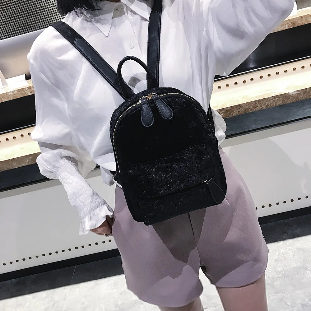 Модный рюкзак, Мини рюкзаки для девочек, Женский велюровый рюкзак для девочек, рюкзак для путешествий, школьный рюкзак Rugzak mochila escolar feminina L2 - Цвет: Черный