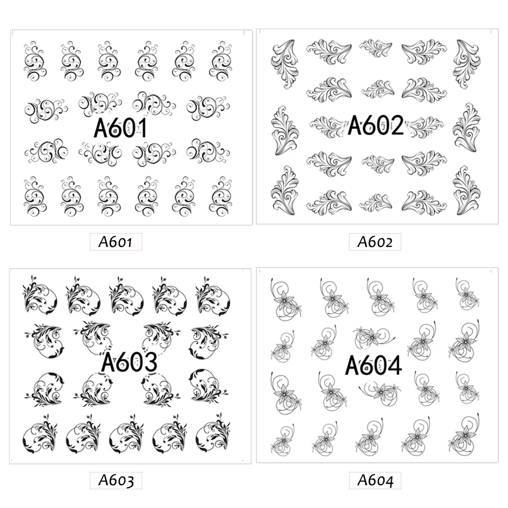12 видов конструкций, Черная кружевная Цветочная наклейка, наклейки для дизайна ногтей, наклейки для маникюра, переводные наклейки для дизайна ногтей, для женщин, макияж, набор из фольги, A601-612