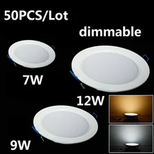 50 шт. круглый светодиодный потолочный светильник 7 Вт 9 Вт 12 Вт затемнения SMD5630 AC85-265V Прохладный/теплый белый Ultra тонкий встраиваемые вниз освещения