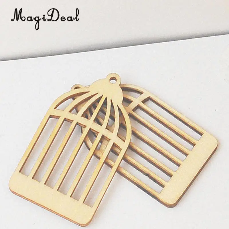 MagiDeal New Hot 25Pcs Wood Birdcage Shape Cutout Wooden Scrapbooking Embellishment Art Craft Gift Tag Making Wedding Decoration