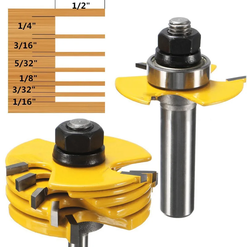 

2X Slot Cutter Router Bit Set 1/2 & 1/4 inch Shank Adjustable Rabbet Woodworking