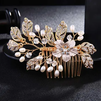 QYY Fashion Pearls Gold Wedding Hair Accessories Flowers Bridal Hair Jewelry Hair Pins Pearl Clips for Women Headpieces 5