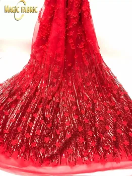 

African Lace Fabric High Quality African French Net Lace Fabric With Sequins Embroidery Tulle Net Lace For Wedding JYN59