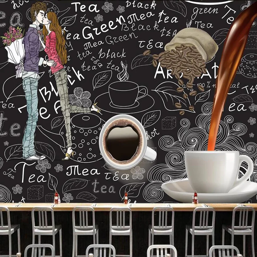 

Custom 3D mural wallpaper romantic couples afternoon tea cafe tea restaurant theme workwear background wall