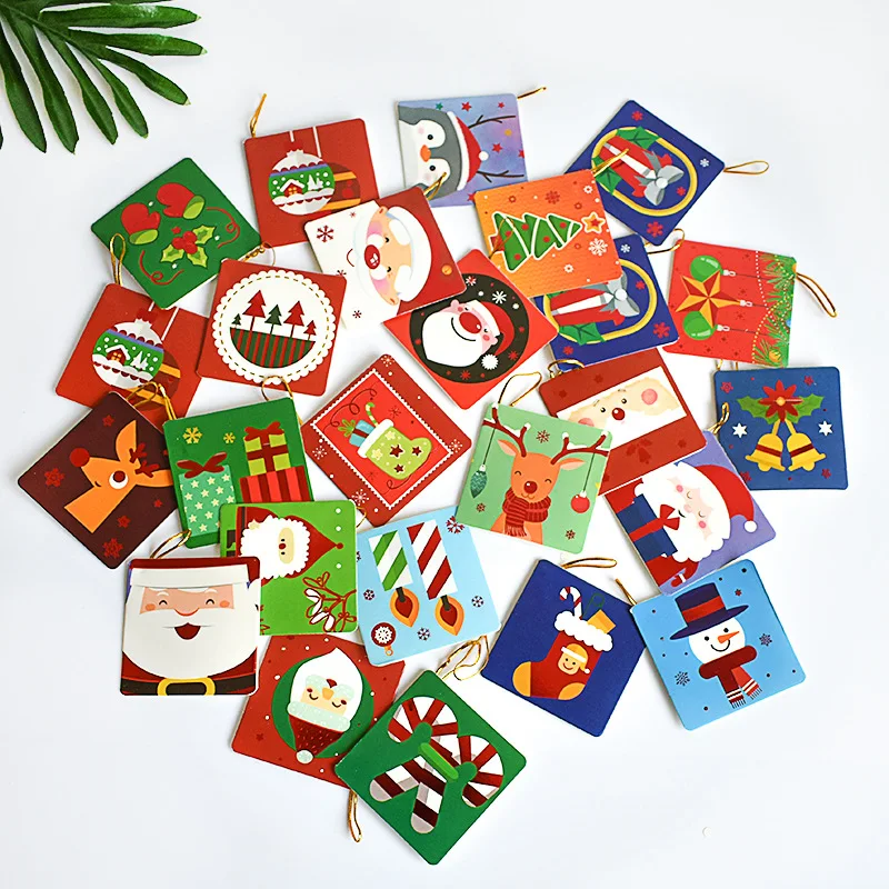

12Pcs/pack 7*7cm Merry Christmas Mini Wish Card Greeting Card Pendant Christmas Tree Ornament Gifts Card stock(no Envelopes)