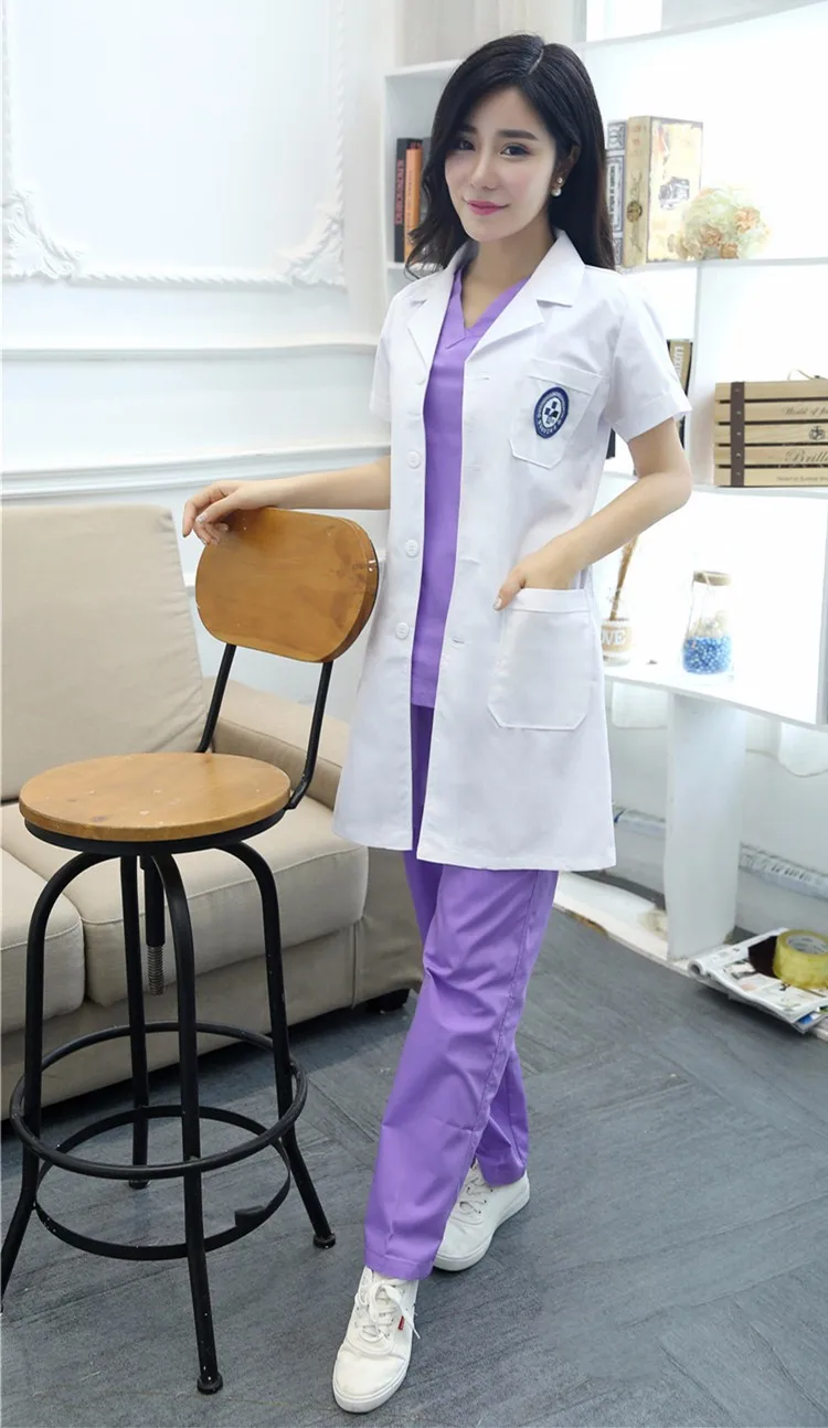 Белое пальто для мужчин и женщин, платье доктора, Полупостоянный корейский вариант одежды доктора с длинными рукавами, лабораторное пальто, костюм медсестры