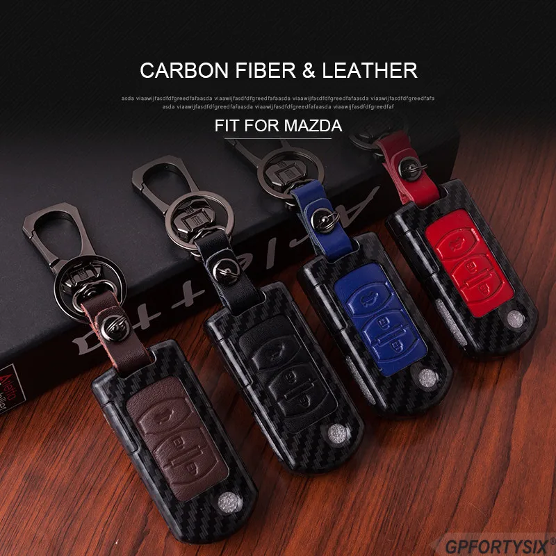 Mazda Black Carbon Fiber Texture Leather Key Chain