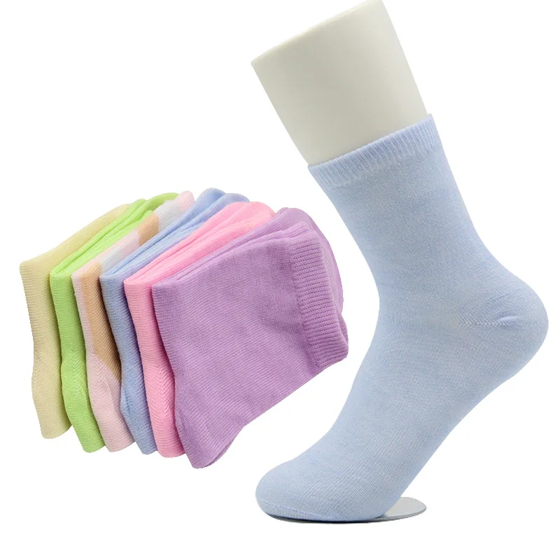 Носки Женские однотонные хлопковые 5 пар милые удобные на осень/зиму|5 pairs womens