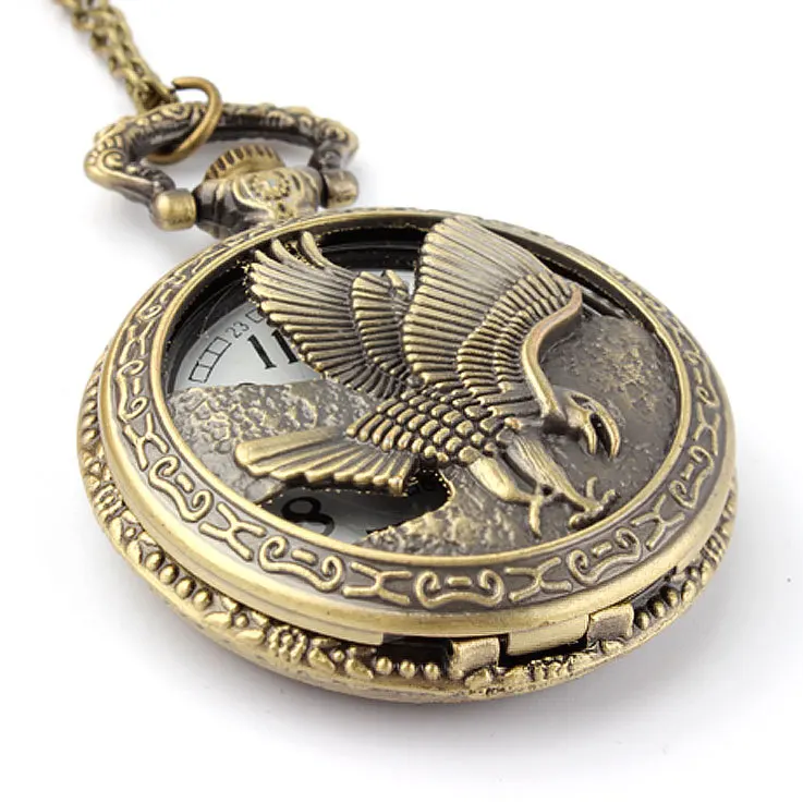 Vintage Jewelry Antique bronze Eagle Wings Shiying Huai Table pocket watch necklace pendant gift for men and women