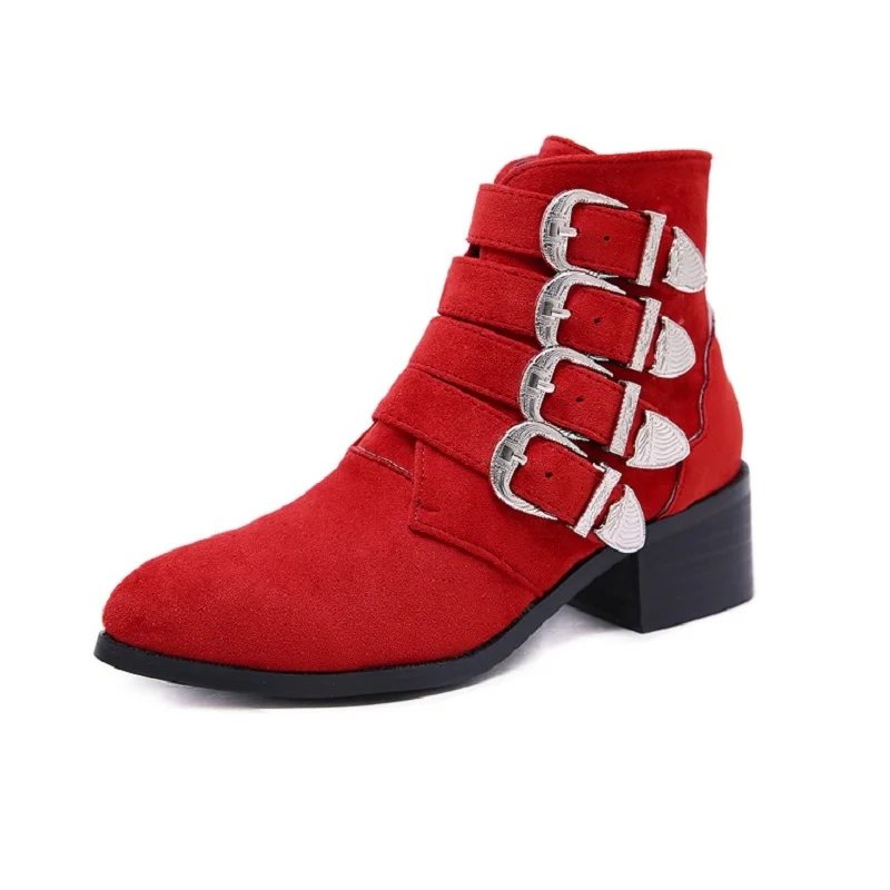 

2018 autumn and winter fashion foreign trade thick with side zipper pointed boots locomotive boots red 1121