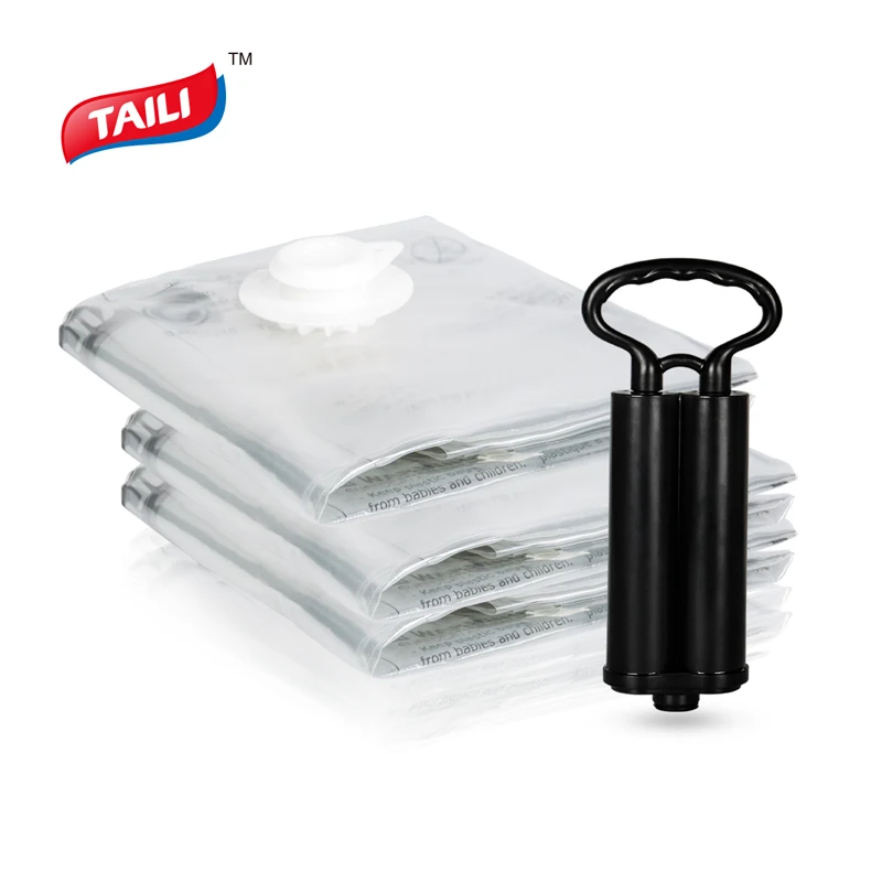 

Vacuum Bag For Clothes With Pump Wardrobe Closet Organizer Foldable Luggage Storage Bag Plastic Space Saving Compression Bag