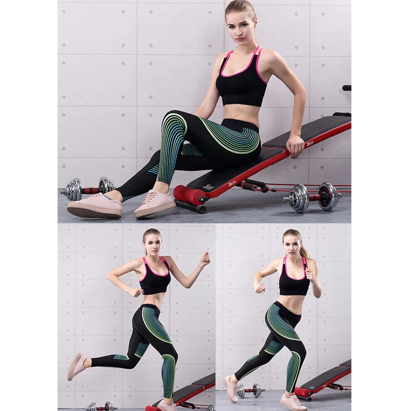 High Elastic Breathable Female Women Compression Fitness Tights Strip Running Pants Vene Stretch Joggers Sport Trousers for Yoga