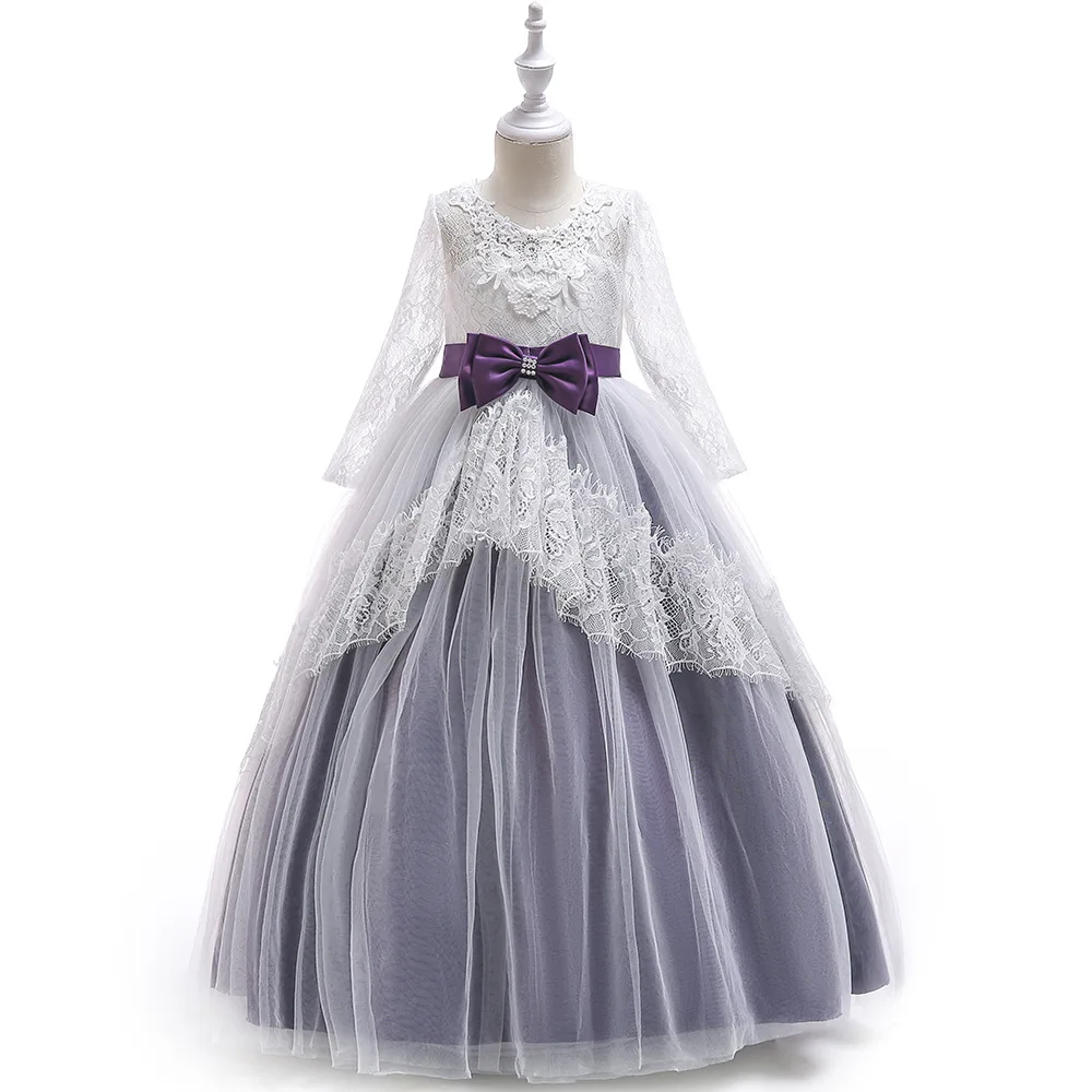 

Fancy Lace Girl Wedding Tulle Long Sleeve Flower Girls Dresses Princess Party Prom Pageant Gown Little Girl Formal Dress 2019
