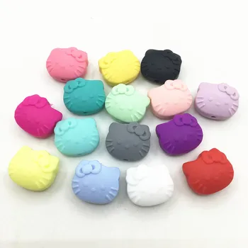

30pcs/lot silicone loose round beads-baby lovely cartoon beads teether-BPA FREE -baby teeth cat beads-hello kitty teether