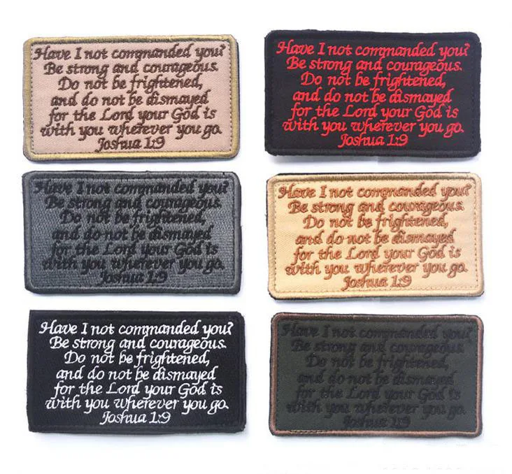 

Custom Joshua 1-9 Bible Be strong and courageous patches Embroidered Christian morale hook biker tactical patches