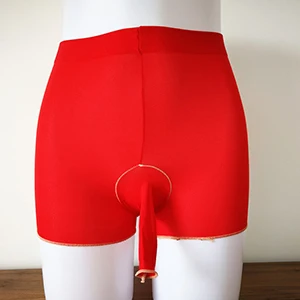 Мужские обтягивающие эластичные чулки с открытым закрытым пенисом, облегающее голенище, Эротическое нижнее белье с мешочком - Цвет: red open sheath