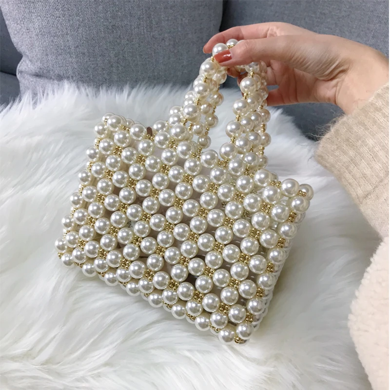

2018 niche design ins the same paragraph pearl heavy metal beads bag handbag bag
