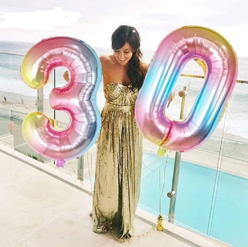 

1pcs 32 40 inch Rainbow rose Gold Aluminium Foil Number Balloons 0-9 Birthday Wedding Party Decor Globo Kids Ball Supplies