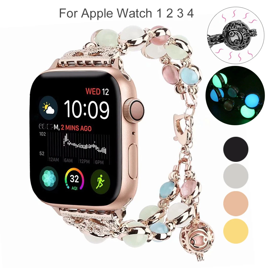 

Essidi Luminous Pearl Beads Bracelet Strap For Apple Watch 5 4 3 2 1 38/40mm 42/44mm Metal Watch Band Loop For Apple Watch Women