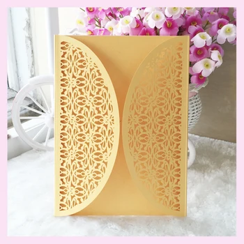

Free shipping wedding invitation card Romantic Paper Crafts carved flowers two doors Design Personalized & Customized Printing