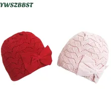 Модная вязаная шапка с бантом для новорожденных, осенне-зимняя теплая шапка для маленьких девочек, новые детские шапки, детская шапка для детей 0-6 лет