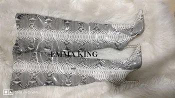

EMMA KING Top Selling Real Photos Snake Print Thigh High Boots Luxury Python Pattern Ladies Pointed Toe High Heel Boots Women