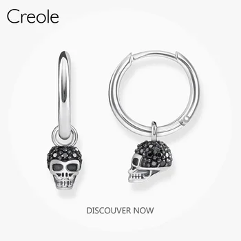 

Hinged Hoops Earrings Skull Black Pave,2019 Accessories Fashion Jewelry 925 Sterling Silver Punk Street Rebel Gift For Women Men