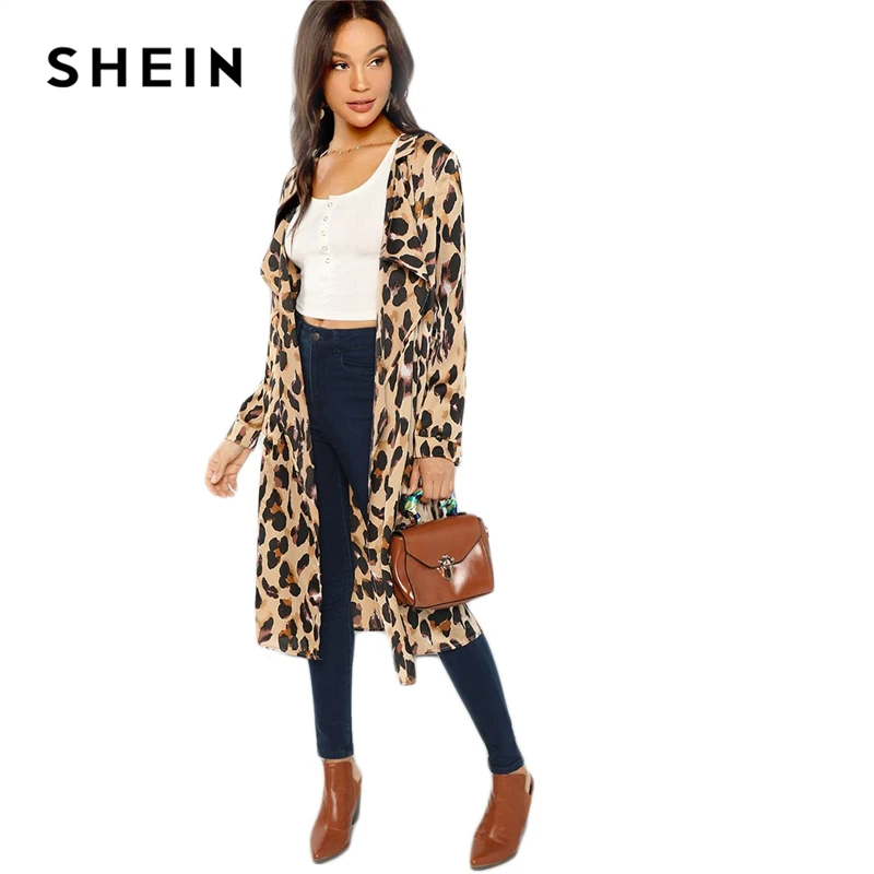 SHEIN Легкое Пальто С Леопардовым Принтом И Длинным Рукавом Модный Кардиган