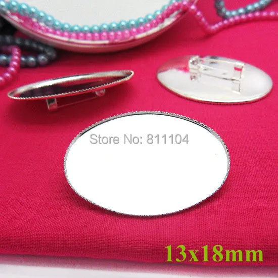13x18mm New Silver Plated Brass Blank Oval Bezel Tray Cabochon Brooch Bases Back Pins Settings