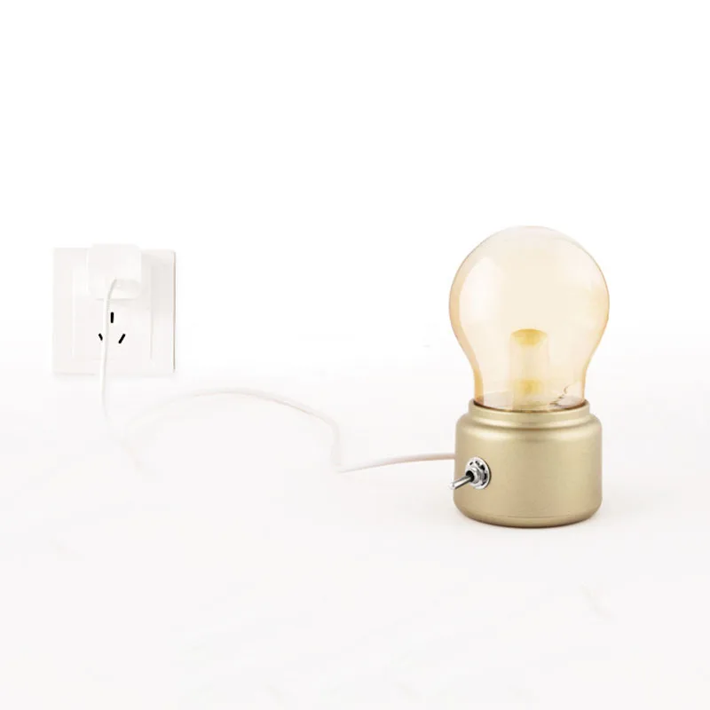 Креативный USB ночник Ретро лампа LED 5V перезаряжаемая ретро металлический рычаг