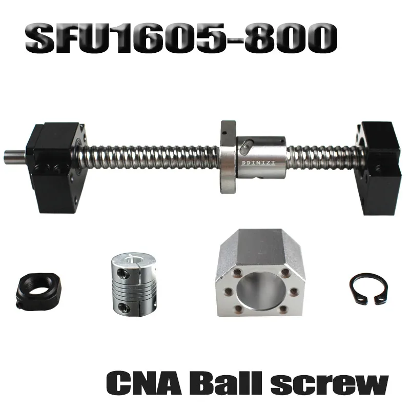 

Ballscrew 800mm SFU1605 rolled ball screw C7 with end machined +1605 ball nut + nut housing+BK/BF12 end support + coupler RM1605