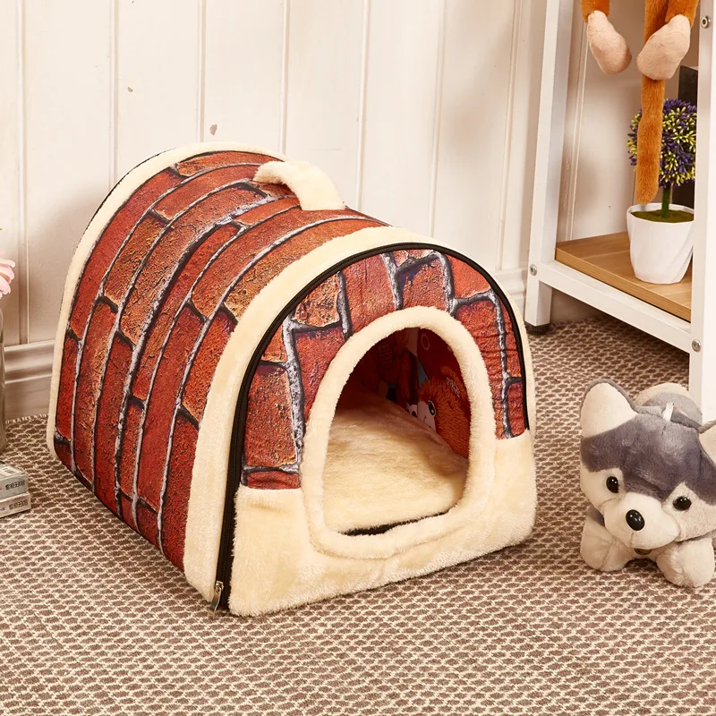 Кирпичный узор собачий домик будка гнездо с ковриком складная кровать кот Кровать для домашних животных домик Маленькие Средние собаки дорожная кровать для домашних животных продукт