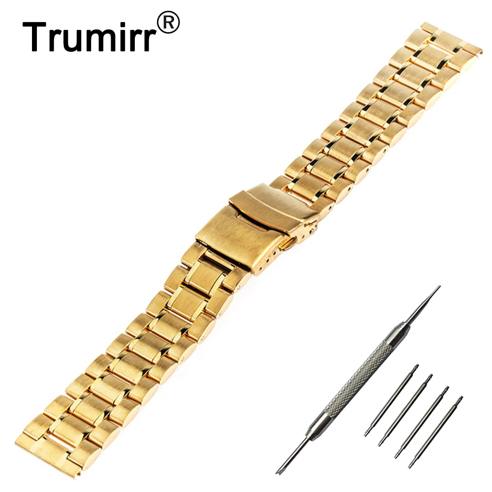 Universal Stainless Steel Watchband 18mm 20mm 22mm 24mm Replacement Watch Band Safety Buckle Strap Bracelet Black Gold Silver | Наручные