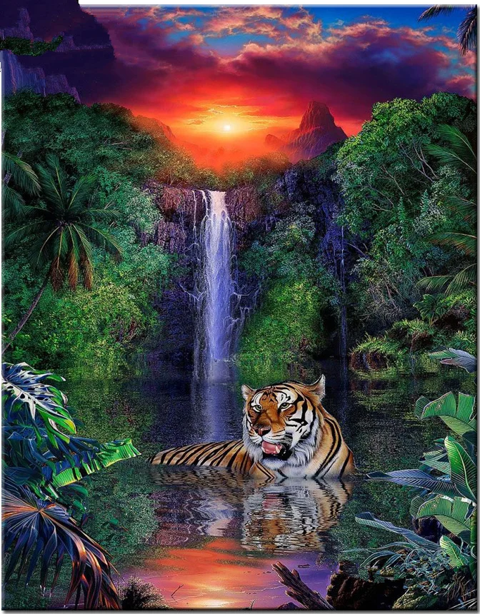 5d diamond painting tiger animals 2019 scenic waterfall rhinestone